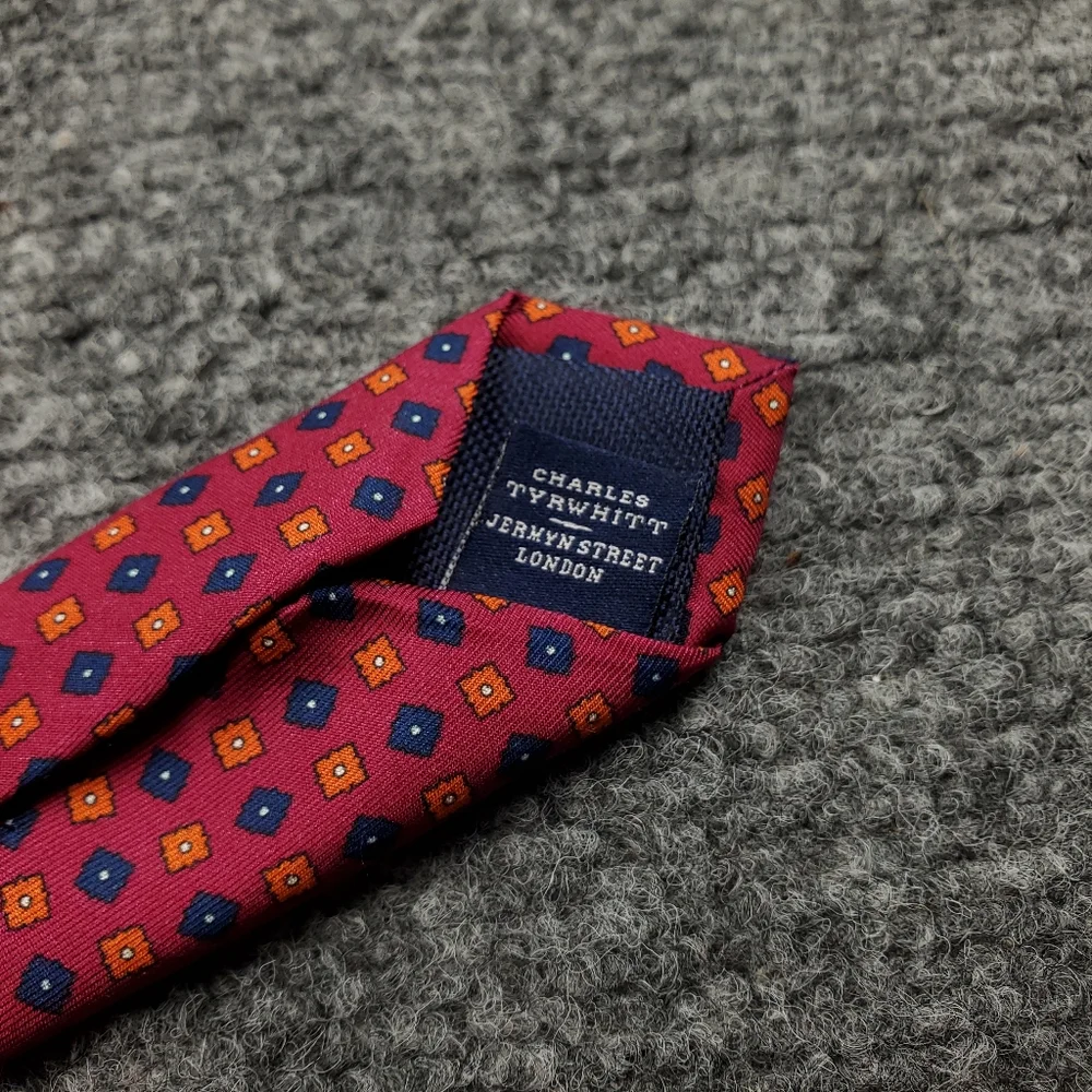 Charles Tyrwhitt Tie 100% Silk Geometric Formal Red Blue Orange Business Casual